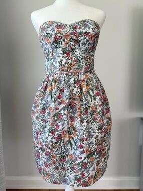 Jack Wills Floral Strapless Dress US 6 UK 10 White Cotton NWT